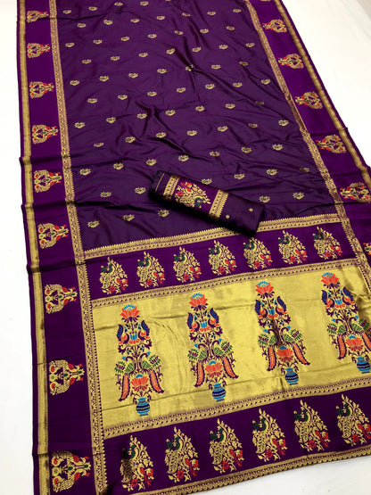 Magenta Paithani Silk Saree With Meenakari Zari Weaving Work