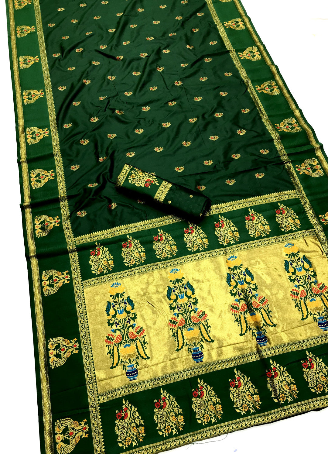 Green Paithani Silk Saree With Meenakari Zari Weaving Work