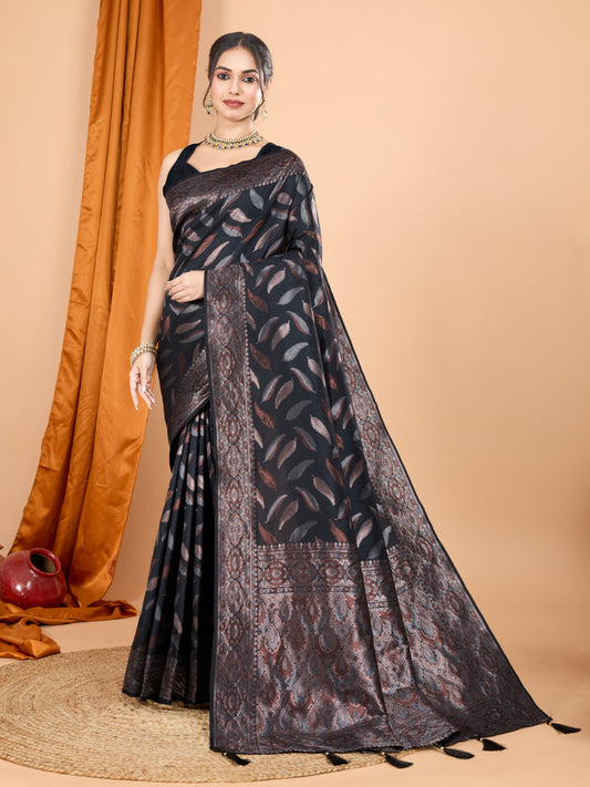Black Traditional Banarasi Silk Saree With Zari Weaving Work