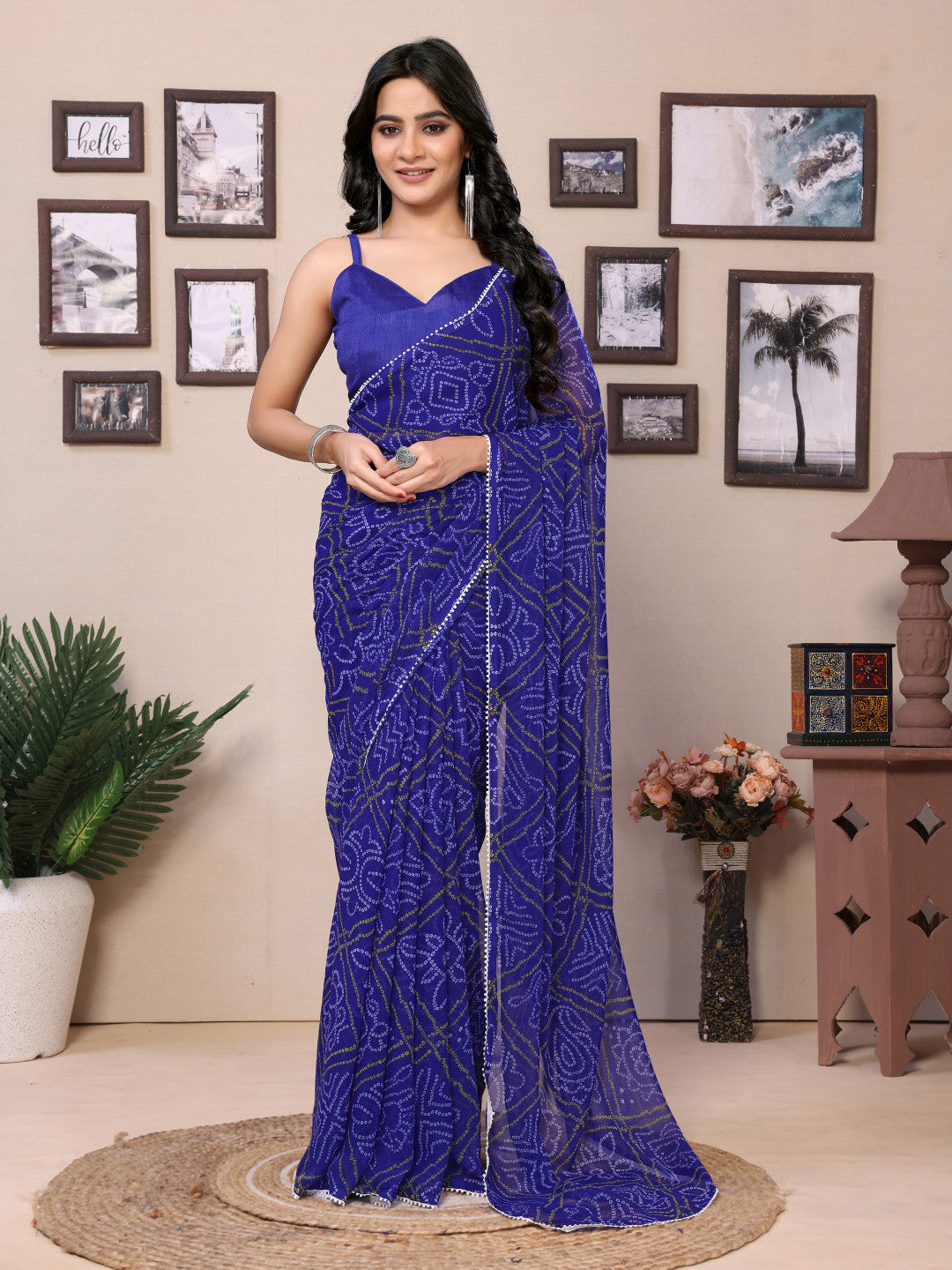 Ready to Wear Printed Georgette Saree With Lace Border