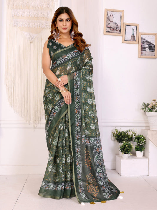 Multi Colour Chanderi Cotton Saree With Digital Printed Work