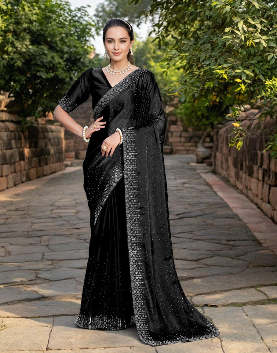 Fancy Black Rangoli Silk Saree With Diamond Work