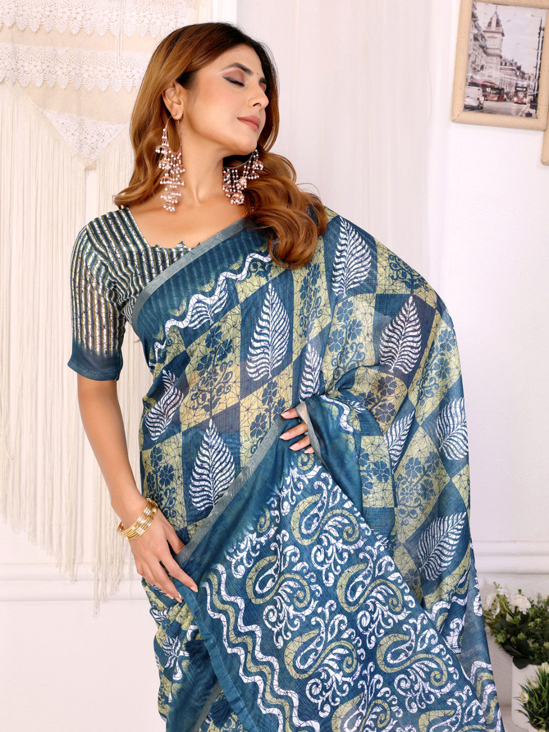 Multi Colour Chanderi Cotton Saree With Digital Printed Work