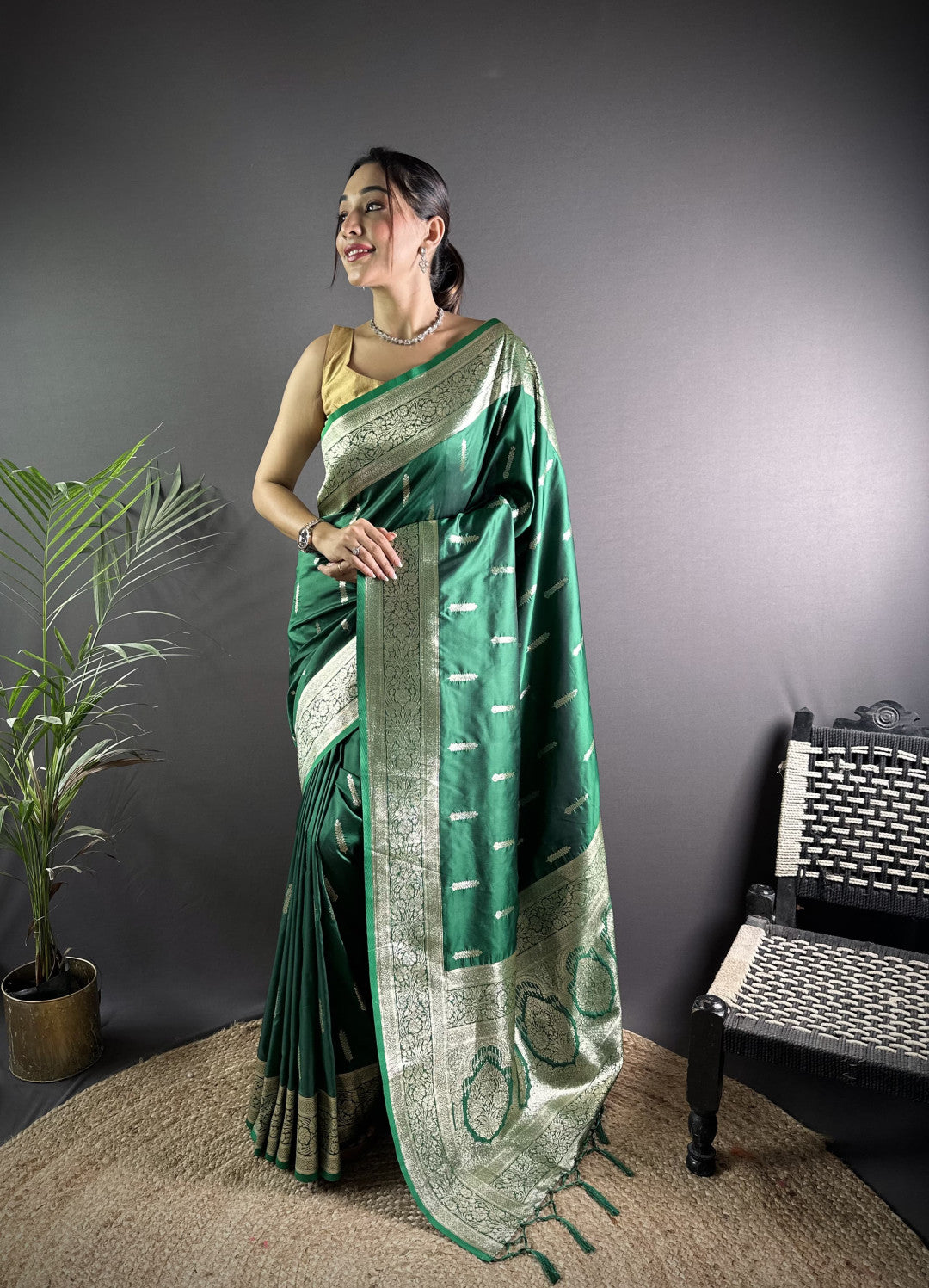 Green Soft Banarasi Silk Saree With Zari Weaving Work