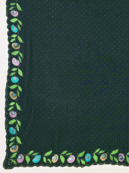 Green Color Georgette Saree With Brush Print And Siroski Work