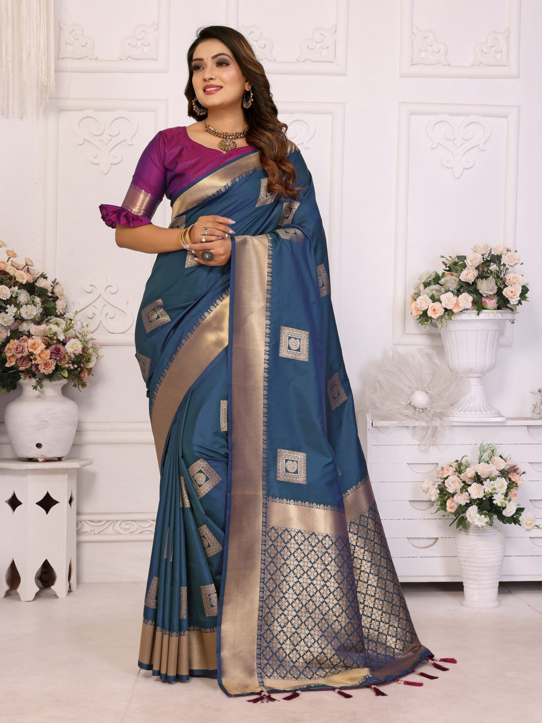 Morpeach Premium Soft Silk Saree With Zari Weaving Work