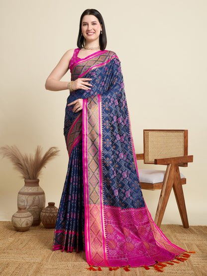 Navy Blue Traditional Patola Silk Saree With Weaving Work