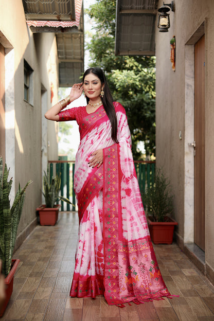 Rani Pink Color Dola Silk Saree With Shibori Printed Work