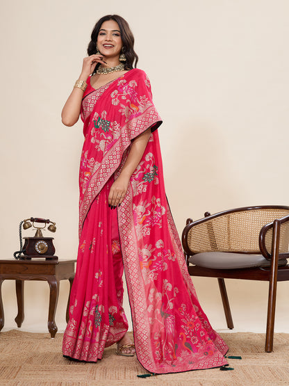 Gajari Cotton Saree With Table Printed And Foil Work With Pipeing Border