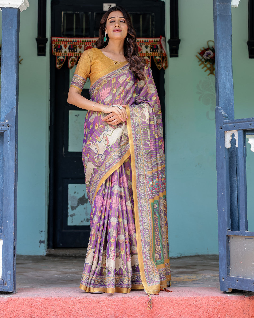 Kalamkari Digital Printed Linen Cotton Saree