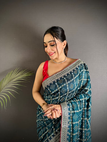 Firoji Traditional Blooming Vichitra Khadi Bandhej Silk Saree With Sequence Work