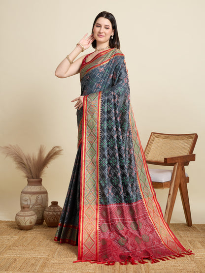 Gray Traditional Patola Silk Saree With Weaving Work