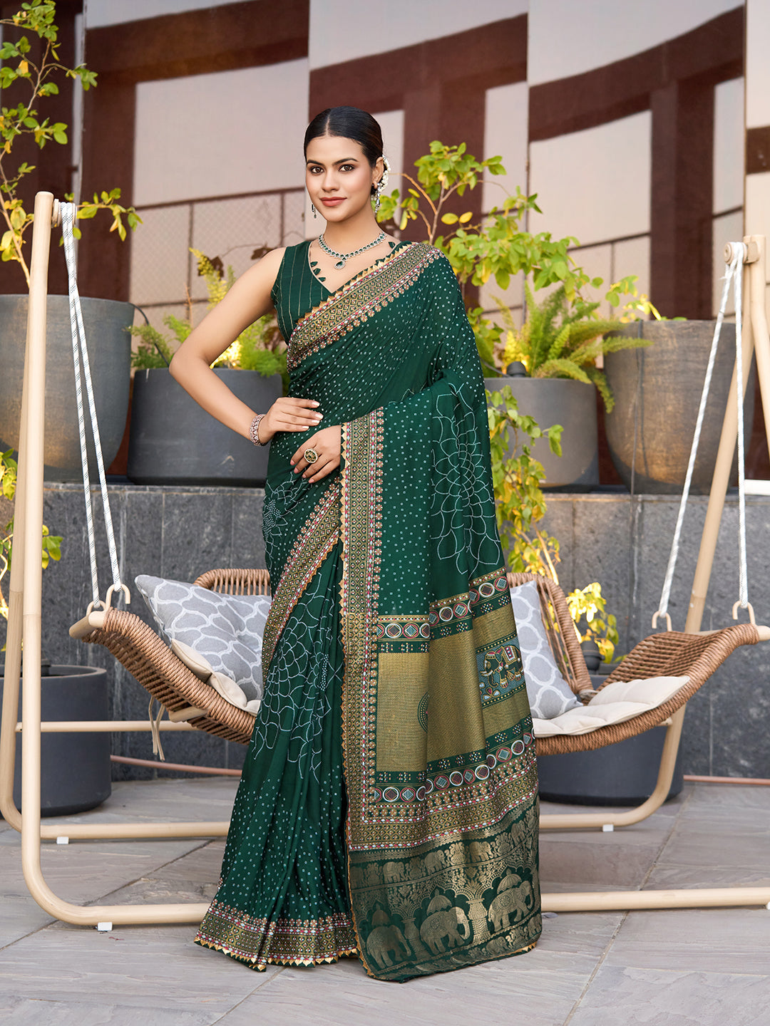 Green Stylist Soft Cotton Saree With Unique Table Printed & Lace Border