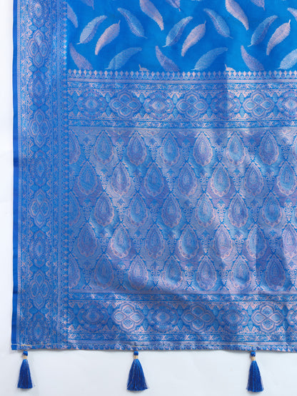 Royal Blue Traditional Banarasi Silk Saree With Zari Weaving Work