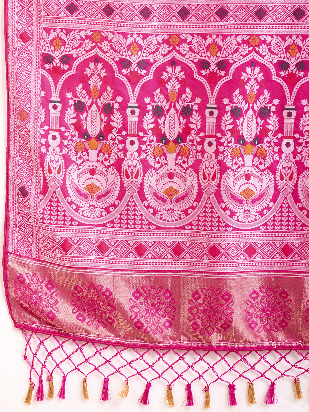 Pink Traditional Muslin Dola Silk Saree With Meenakari Zari Weaving Work