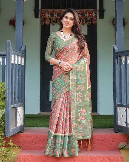 Kalamkari Digital Printed Linen Cotton Saree