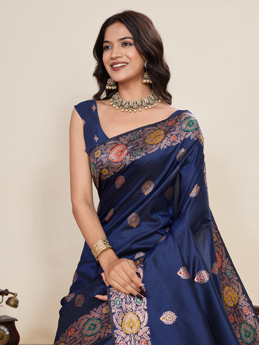 Traditional Navy Blue Color Jacquard Silk Saree With Zari Work