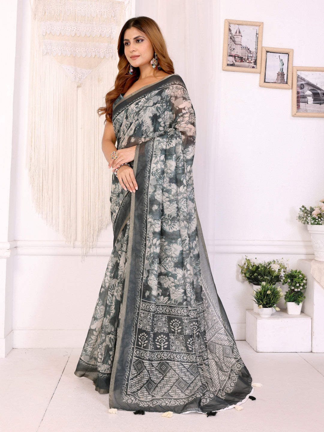 Multi Colour Chanderi Cotton Saree With Digital Printed Work