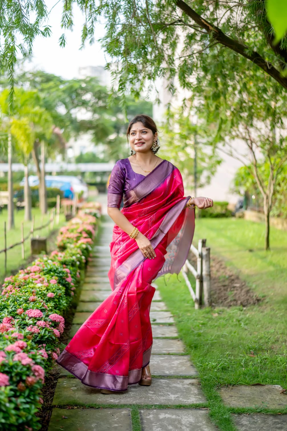 Pink Color Tussar Silk Saree With Digital Printed Work