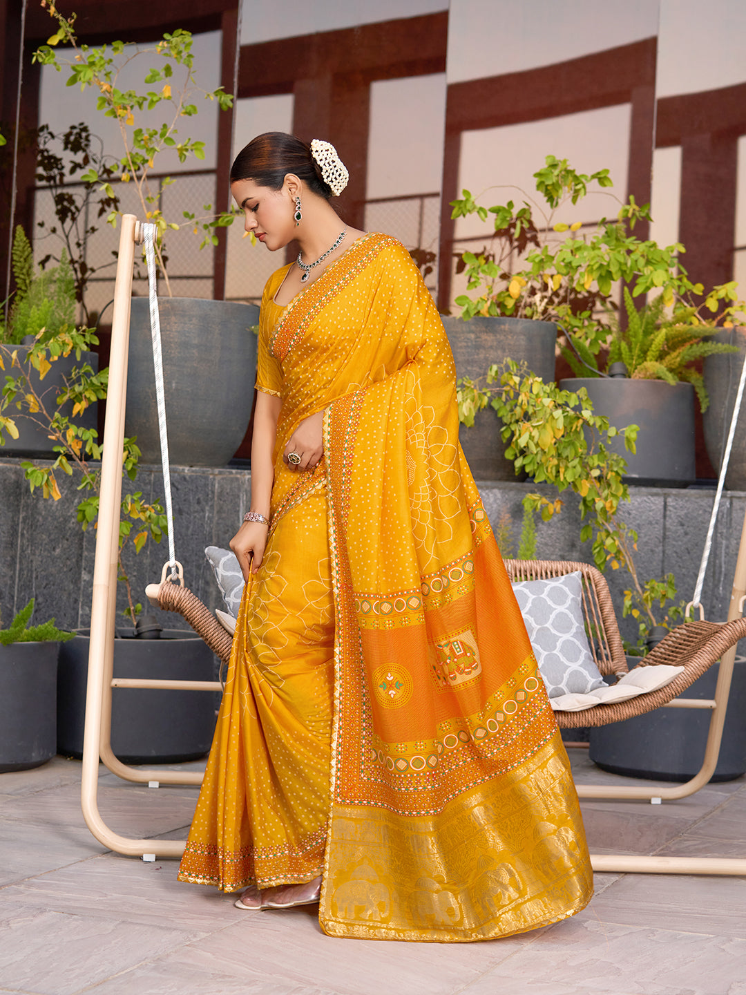 Yellow Stylist Soft Cotton Saree With Unique Table Printed & Lace Border