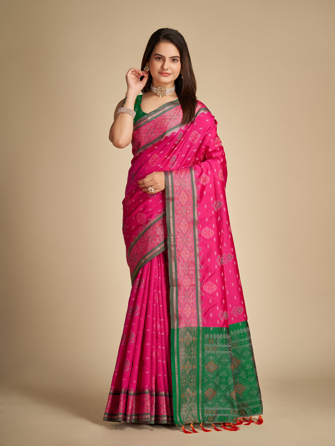 Rani Pink Color Patola Silk Saree With Weaving Work