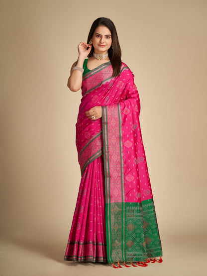 Rani Pink Color Patola Silk Saree With Weaving Work