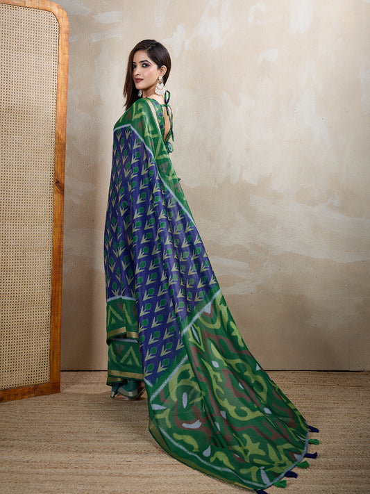 Multi Colour Chanderi Cotton Saree With Digital Printed Work