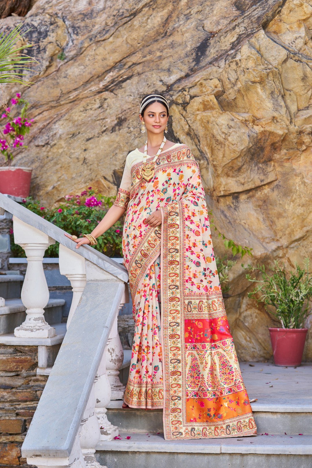 Off White Color Banarasi Silk Saree With Zari Weaving Work