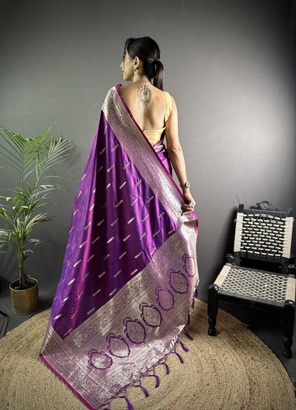 Purple Soft Banarasi Silk Saree With Zari Weaving Work