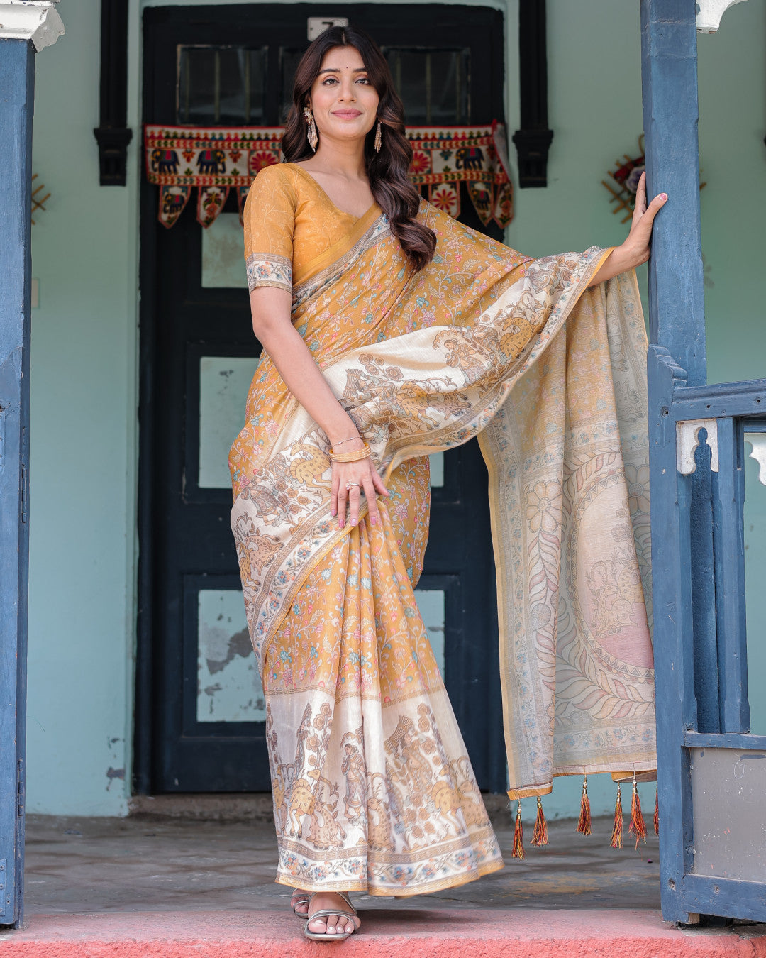 Kalamkari Digital Printed Linen Cotton Saree