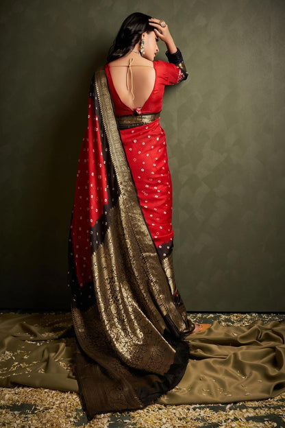 Hand Bandhej Bandhani Saree With Zari Border