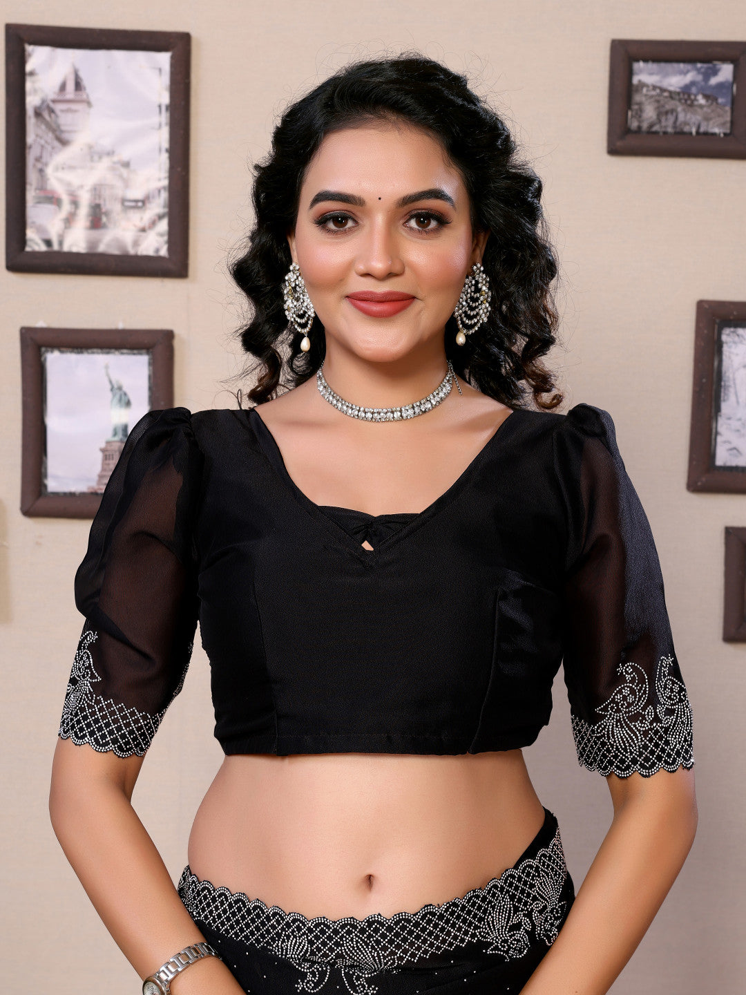 Fancy Black Rangoli Silk Saree With Diamond Work