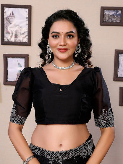 Fancy Black Rangoli Silk Saree With Diamond Work