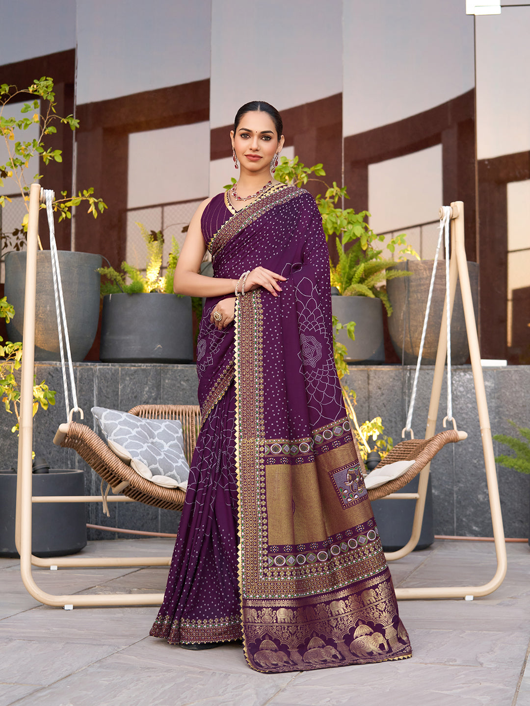 Wine Stylist Soft Cotton Saree With Unique Table Printed & Lace Border
