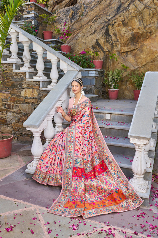 Baby Pink Color Banarasi Silk Saree With Zari Weaving Work