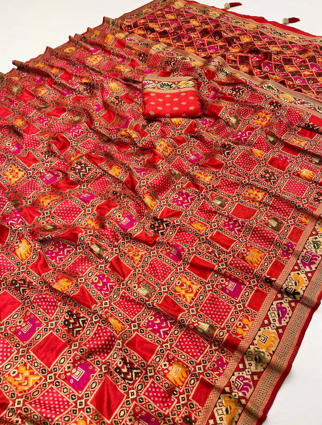 Red Traditional Patola Silk Saree With Meenakari Zari Weaving Work