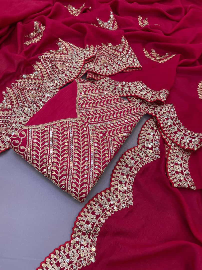 Rani Pink Vichitra Silk Saree With Fancy Thread Work With Sequins Work With Coding
