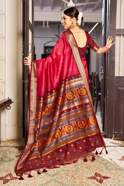 Handloom Raw Silk Saree With Zari Weaving Work