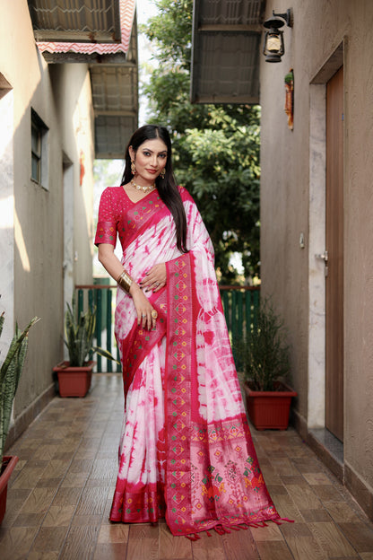 Rani Pink Color Dola Silk Saree With Shibori Printed Work