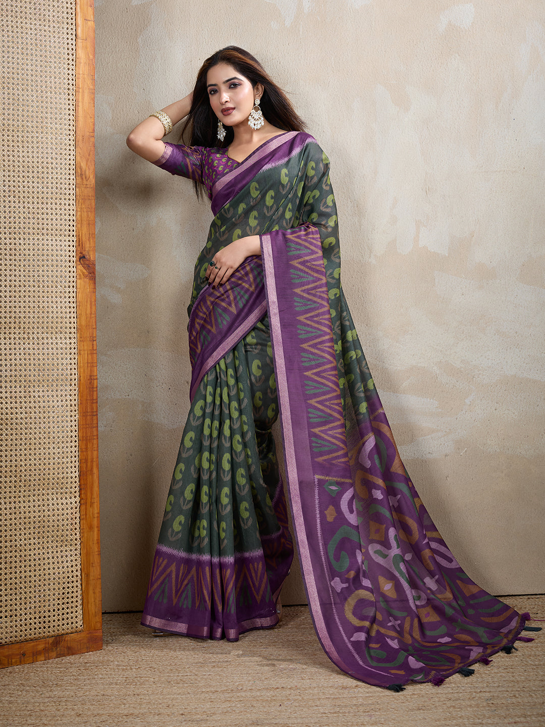 Multi Colour Chanderi Cotton Saree With Digital Printed Work