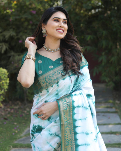 Green Color Dola Silk Saree With Shibori Printed Work