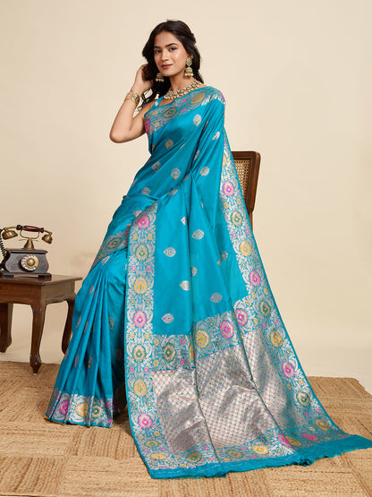 Traditional Firoji Color Jacquard Silk Saree With Zari Work