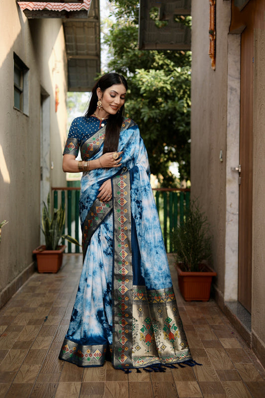 Firoji Color Dola Silk Saree With Shibori Printed Work