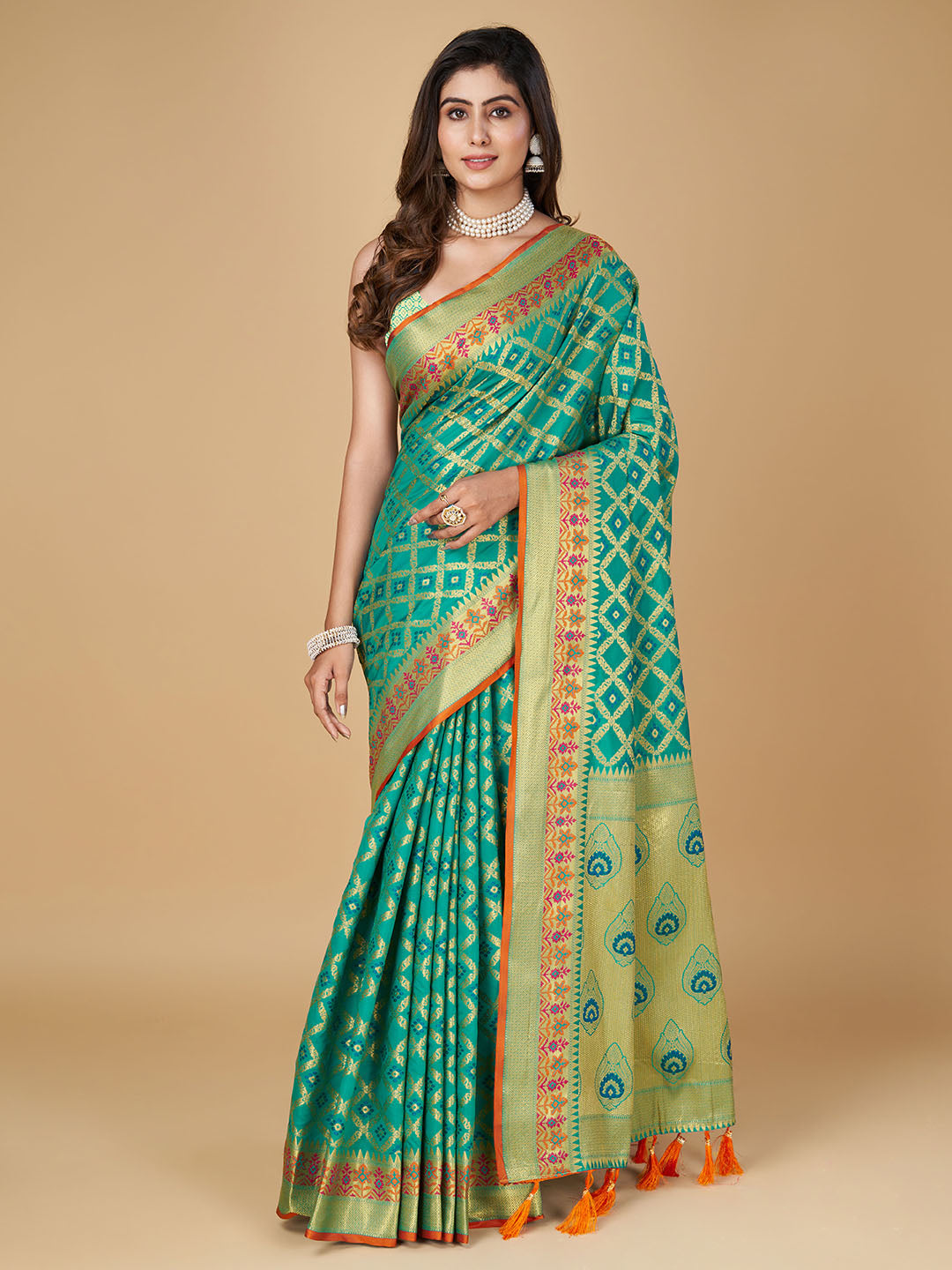 Rama Green Color Patola Silk Saree With Zari Weaving Work