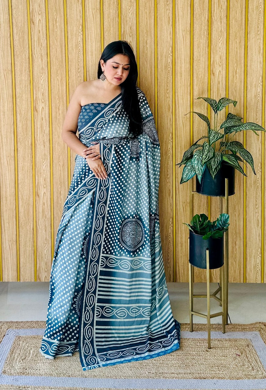 Crepe Silk Saree With Digital Bandhej Printed Work