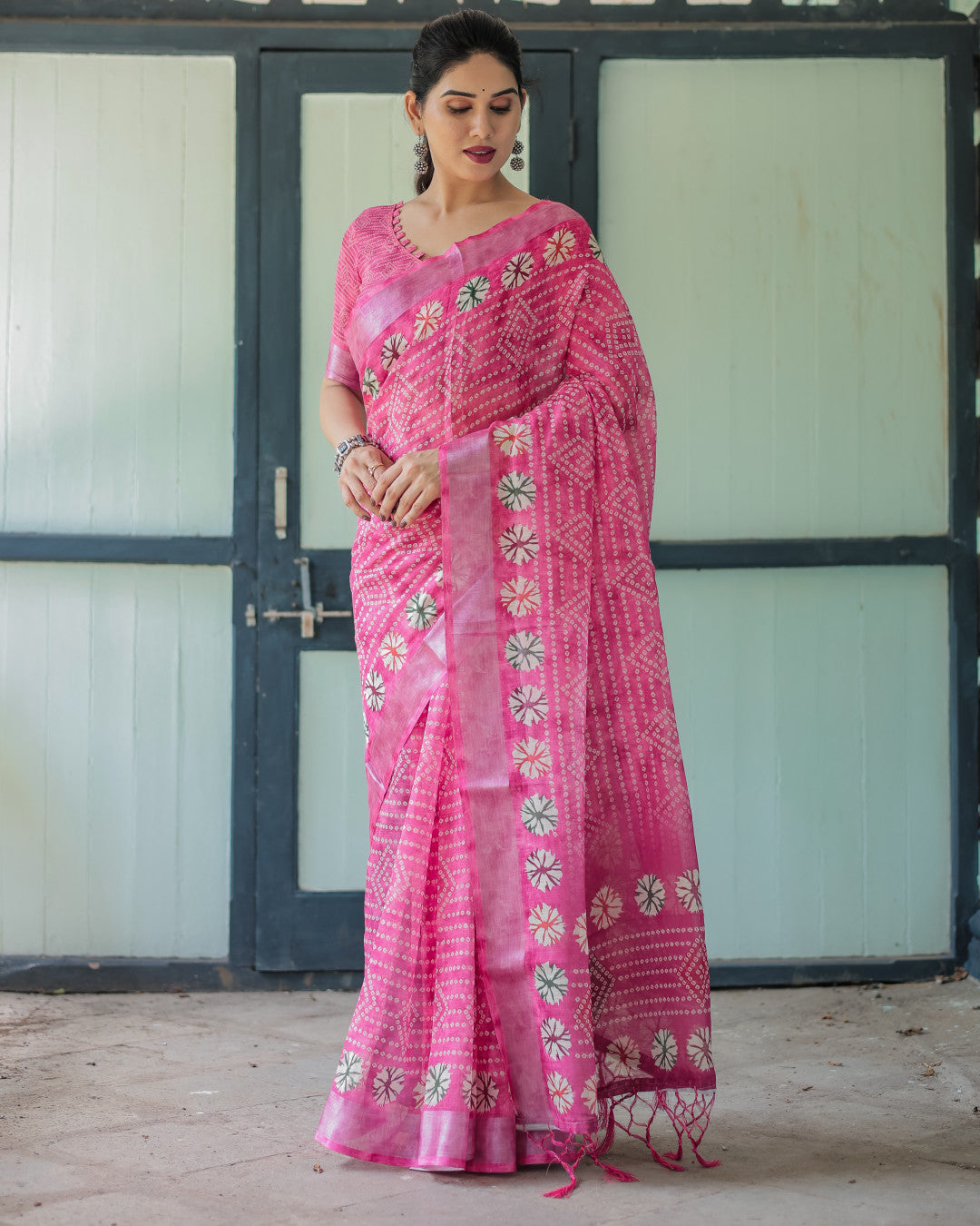 Babypink Soft Linen Cotton Saree With Digital Printed Work