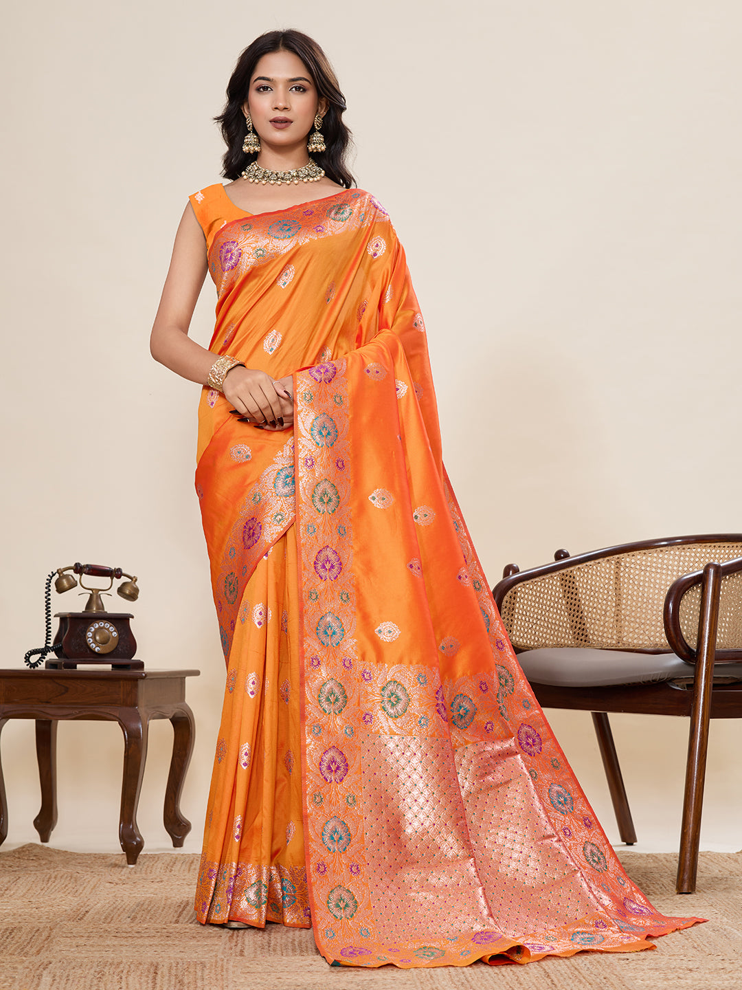 Traditional Yellow Color Jacquard Silk Saree With Zari Work