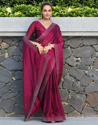Fancy Magenta Rangoli Silk Saree With Diamond Work