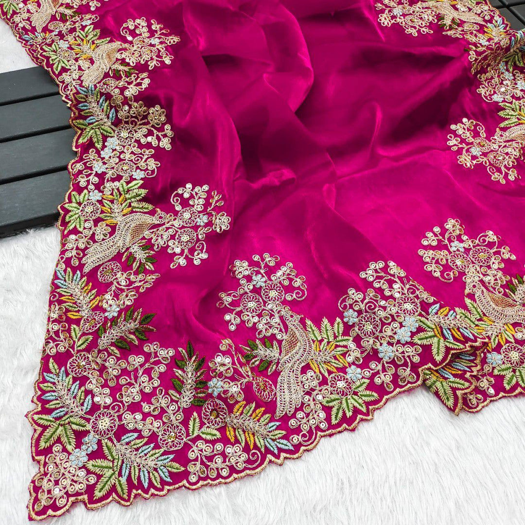 Pink Fancy Jimmy Choo Silk Saree With Sequence And Embroidery Work