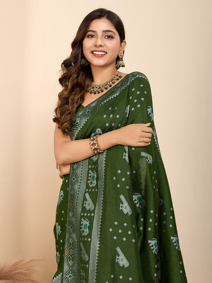 Traditional Muslin Dola Silk Saree With Meenakari Zari Weaving Work